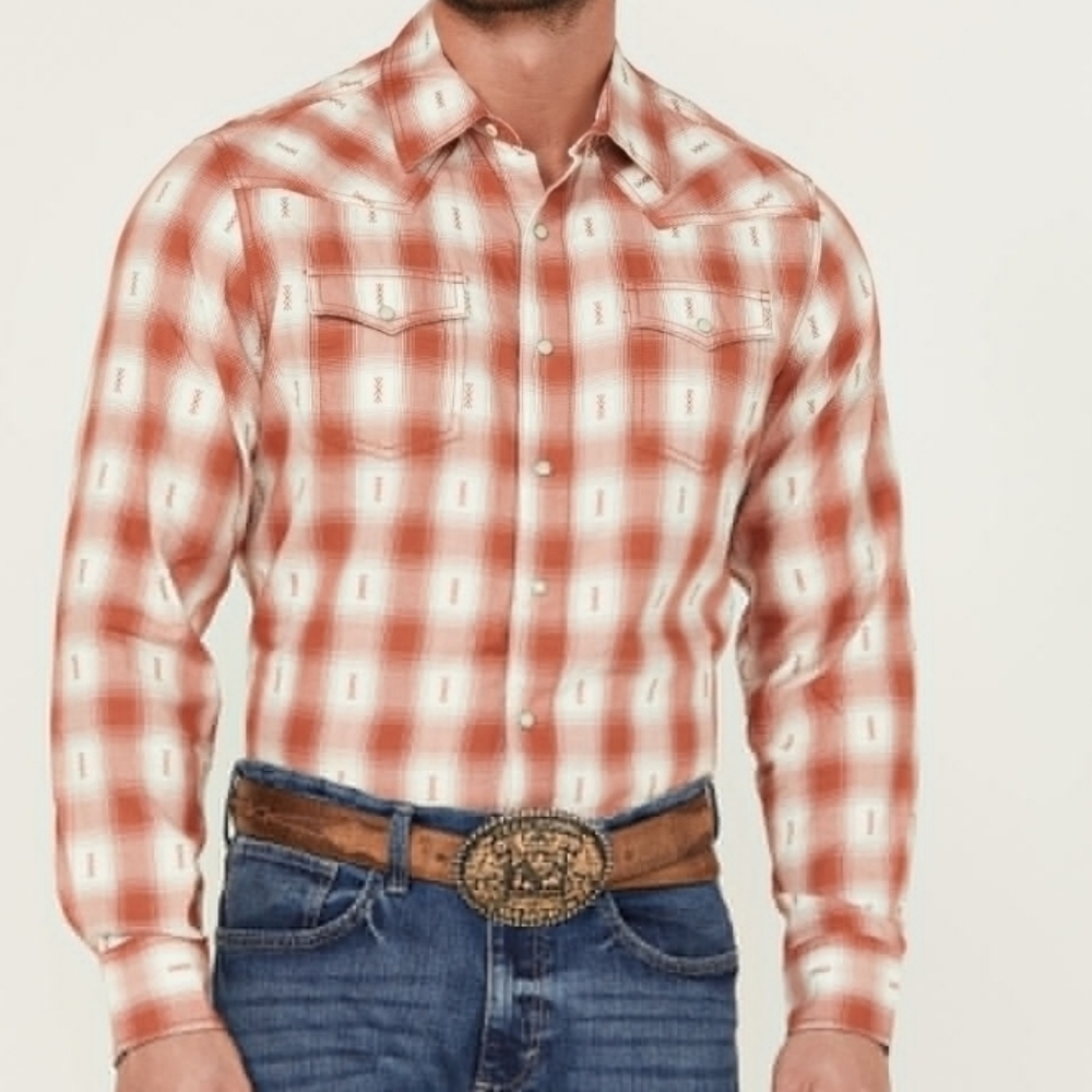 Wrangler Retro Men's Plaid Print Long Sleeve Snap Performance Western Shirt XXL